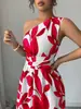 Vestido Estampado de Hombro Único con Abertura para Mujer, de Venta Caliente para Primavera-Verano Tropical Europeo y Americano, Elegante Vestido Largo de Estilo Vacacional