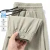 Verão Fino Gelo Seda Trabalho Calças Esportivas Calças Retas Casuais Calças Compridas Elásticas Soltas Cor Pura Masculinas