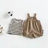 Chaleco Simple Rayado Dianxi para Bebés Niñas, Nuevo Conjunto Casual de Dos Piezas Estilo Coreano de Verano