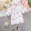 Camisa Estilo Western para Niñas Verano Nuevo Estilo Coreano Cardigan Estampado de Cerezas Top de Manga Corta Bebé Cómodo Camisa Blanca