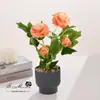 Bonsái de rosas de estilo pastoral con flores falsas, flores de simulación, decoración creativa de moda, plantas verdes artificiales, plantas en maceta de simulación.