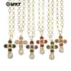 Wt-Jn374 Piedra Preciosa de Colores Jade Rojo Amatista Piedra Brillante Concha Chapado en Oro de 18K Collar Largo con Colgante en Forma de O de Latón