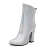 Botas de cuero artificial PU para mujer, punta fina, estilo europeo y americano, cremallera lateral, botas de moda, botas de jinete, tacón alto, zapatos de mujer, agente para unirse