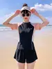 Traje de Baño Deportivo para Mujer Estudiante Conservador Dividido Protector Solar Secado Rápido Traje de Neopreno Manga Corta Pantalones de Playa Traje de Baño para Aguas Termales de Mujer