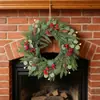 2026 Corona Decorativa Roja de Bayas Navideñas de Amazon Guirnalda de Agujas de Pino Piñas Anillo de Vid Artificial Navideño Accesorios de Decoración