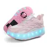 Zapatos para caminar para niños zapatos de luz LED luminosos coloridos recargables de doble rueda zapatos de patinaje sobre ruedas de cuatro ruedas zapatillas casuales zapatos con ruedas