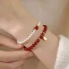 Pulsera de Colgante de Fortuna Exquisito Vintage para Mujer, Pulsera de Perlas de Piedra Natural Estilo Chino, Accesorio de Mano de Lujo Ligero y Elegante