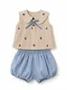 Conjunto de dos piezas a cuadros personalizado 2026 con cuello de muñeca y shorts tipo capullo para niñas, atuendo de verano, ropa infantil, talla 100, ropa de verano