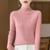 Suéter Listrado de Gola Meia-Alta Andy de Veludo Pronto para Vestir Peça Única Sem Costura Slim-Fit Manga Longa Novo Estilo Segunda Pele para Mulheres Tricô Feminino