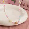 Colar de Miçangas de Pedra Natural Cor Dopamina Feminino Pequeno Fresco e Doce Design de Nicho Corrente Clavicular Acessórios
