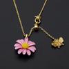 Ins Sentido del Diseño Pintura Horneada Margarita Abeja Collar Largo Dulce Moda Flor Multicolor Ajustable Cadena para Suéter para Mujeres