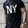 Camiseta Deportiva Casual Suelta de Verano para Hombre Tallas Grandes con Estampado de Letras Ny Cuello Redondo Manga Corta