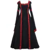 Vestido Largo Medieval Europeo y Americano de Color Sólido de Cintura Alta con Capucha y Cordones Vestimenta de Temperamento para el Trabajo Falda de Gran Oscilación Cantidad a Discutir