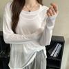 Blusa feminina de gola redonda com proteção solar, duas peças, verão 2024, nova blusa casual, emagrecedora, solta e preguiçosa