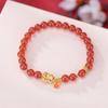One Deer Silver S925 Prata Esterlina Banhado A Ouro Ágata Vermelha Fortune Brand Gourd Contas Redondas Elástico Simples Pulseira National Tide Branca