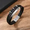 E-commerce Transfronteiriço Suprimento Europeu e Americano Couro Fivela Magnética Pulseira Masculina Multicamadas Trançada Aço Inoxidável Venda Direta do Fabricante Pulseira