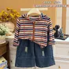 Chicas Otoño Nuevo Estilo Estilo Coreano Chaqueta con Capucha Rayada Moda Bebé Conjunto Casual Ropa Infantil Elegante de Moda Infantil