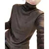 Camisa Básica de Veludo Dupla Face com Strass Quente de Gola Alta Plus Size para Mulheres no Outono e Inverno Nova Moda Solta Manga Longa Quente para Mulheres