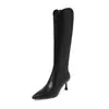 Botas de caballero de piel de vaca de dos capas para mujer, botas largas de caña alta, nuevas para otoño e invierno, punta fina, tacón de aguja, cremallera lateral, botas hasta la rodilla, botas para mujer