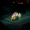 Anillo de Flor de Melocotón para Noche Color Dorado Nuevo Oro de Arena de Vietnam Falso Entrada Lujo Esmalte Flor Rosa Anillo Abierto para Dedo