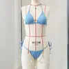 Biquíni Triangular Sexy Costas Nuas com Amarração Cor Sólida Roupa de Banho Duas Peças Cintura Baixa Europeia e Americana para Mulheres 2026 Novo Cor Sólida Exportação