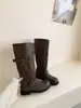 Botas de Motociclista Longas Vintage com Design de Nicho Desgastado para Mulheres, Botas de Cano Médio com Salto Grosso, Botas de Cano Alto Estilo Workwear