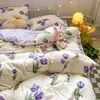 Conjunto de cama minimalista estilo Nantong de quatro peças, adequado para todas as estações, feito de algodão com estampa reativa
