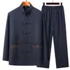 Traje Tang Masculino de Manga Longa Estilo Chinês Bordado Roupas Étnicas para Idosos de 60 a 70 Anos Traje Zhongshan Estilo Fino Primavera e Outono