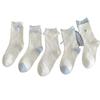 Calcetines con Lazo Estilo Coreano para Mujer Estilo Miu Calcetines Blancos y Azules de Felpa Primavera y Otoño Nuevos Calcetines Bordados de Encaje de Media Pantorrilla