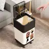 Cubo de Basura Doméstico de Gran Capacidad Estilo Mid-Century Cocina Dormitorio Sala de Estar Estilo Presionar con Tapa Cesta para Papel Higiénico con Ruedas