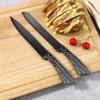 Juego de Cuchillos para el Hogar Listos para Usar de Fábrica Transfronteriza de Nueve Piezas con Mango Rayado Blanco y Negro y Base de Acrílico