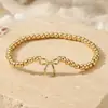Pulseira de Contas Estilo Europeu e Americano em Cobre Banhado a Ouro com Design de Coração, Laço, Onda e Cruz, Presente para Melhores Amigos e Casais, Pulseira Feminina