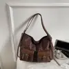 Bolsa Transversal Grande Capacidade Feminina Simples Versátil Estampa de Leopardo Bolsa para o Dia a Dia Casual Simples Bolsa de Ombro Tipo Saco Mochila