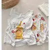 2026 Moda da Internet Nova Roupa de Dormir para Irmã Gordinha Feminina Verão Fina Estampa Fofa de Gato Conjunto de Duas Peças