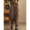 Novas calças de veludo cotelê estilo lanterna outono e inverno para mulheres, forradas com fleece, espessadas, largas, casuais, cintura elástica, quentes, calças harém vintage, da moda