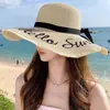Nuevo Sombrero Estilo Coreano para Mujer, Sombrero de Paja Transpirable de Ala Ancha con Letras de Moda, Sombrero de Sol para Protección Solar en la Playa, Sombrero de Sol de Verano