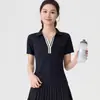 Nueva Camiseta de Yoga Color Block para Mujer, Polo Transpirable de Secado Rápido con Cuello Plegable, Top de Manga Corta Ajustado para Fitness al Aire Libre, Ropa de Tenis Transfronteriza