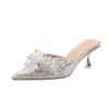 Verão Novo Estilo Fada Bow strass Apontado Salto Alto Stiletto Mulheres Salto Agulha Toe Sandálias Francês Coreano Estilo Sapatos Individuais
