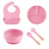 Juego de Vajilla de Silicona para Alimentación Infantil, Bol para Comida de Bebé, Plato Dividido, Babero, Tenedor y Cuchara, Tipo con Ventosa, Grado Alimenticio