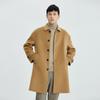 Invierno Estilo Coreano Abrigo de Cachemira de Doble Vista para Hombre Solapa Hombro Caído Holgado Largo Medio Lana Cálido
