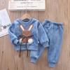Ropa para Niños 2025 Otoño Nuevo Pijama de Dos Piezas para Niños Cálido Traje con Forro Polar para Niños y Niñas Ropa para el Hogar de Otoño e Invierno