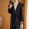Abrigo de Lana de Doble Vista para Mujer Abrigo de Lana de Largo Medio con Capucha Abrigo de Terciopelo de Doble Vista Negro Venta al Mayoreo Ropa de Trabajo Elegante