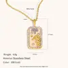 Moda Clásica Versátil Transfronteriza Europea y Americana Colgante Acero Inoxidable Chapado en 18K Goteo de Aceite Diamante Completo Constelación Cuadrado Colorido Collar