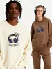 Sudadera de Algodón Pesado para Parejas, Corte Holgado, Cuello Redondo, Sin Capucha, Pulóver, Versátil, Cálida, Prenda Superior Estampada para Otoño e Invierno