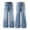 Muxi Clothing Jeans Azul Gelo Estilo High Street Americano para Homens, Outono Versátil de Corte Solto, Calça Longa Wide-Leg Linha A, Estilo Ins