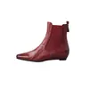Botas Chelsea femininas de salto baixo desgastadas, novo modelo outono e inverno, feitas de couro de carneiro de primeira camada, botas curtas vintage de bico quadrado sem cadarço para mulheres