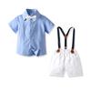 2024 Ropa de Verano de Algodón para Niños y Niñas Ropa Transfronteriza Conjunto de Cuatro Piezas Overol Camisa de Manga Corta con Pajarita Ventas del Fabricante