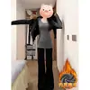 Camiseta blanca de manga larga para mujer, otoño e invierno 2026, cuello redondo, corte ajustado, entallada en la cintura, de longitud media, hombro normal, top básico