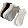 Calcetines Cortos Grises para Mujer con Bordes Fruncidos, Color Sólido, Malla Transpirable, Estilo Verano Delgado, Algodón, Bajos, Encaje, Sin Costuras, Calcetines Estilo Japonés