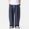 Pantalones holgados de lino sintético ligero talla grande estilo japonés pierna ancha estilo chino talla grande pantalones hombre verano
